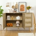 thumbnail image 4 of Eumyviv  Sideboard Buffet Cabinet for Dining Room Hallway Kitchen, Accent Storage Cabinet with 2 Rattan Doors and 3 Drawers,Natural Oak H0088, 4 of 8