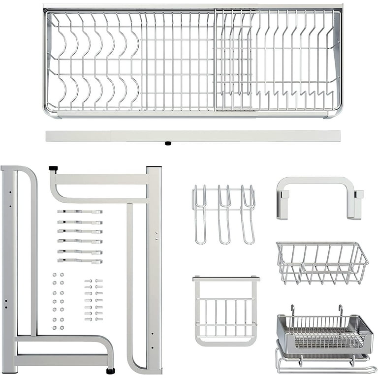johamoo dish drying rack 2 tier, large dish rack with drainboard, metal dish  dryer rack for kitchen counter, rust-proof dish