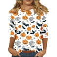 thumbnail image 2 of Wensltd Womens Casual Halloween 3/4 Sleeve Crew Neck Tee Shirts Leopard Pumpkin Shirts Fall Tops, 2 of 5