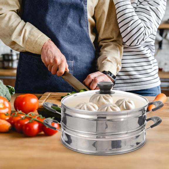 HONMEET Bamboo Steamer 1 Cooking Silver Round Chinese Style Commercial Use