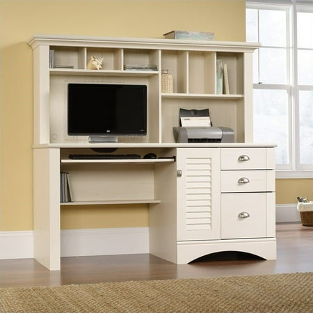 Sauder Harbor View Computer Desk With Hutch Antiqued White