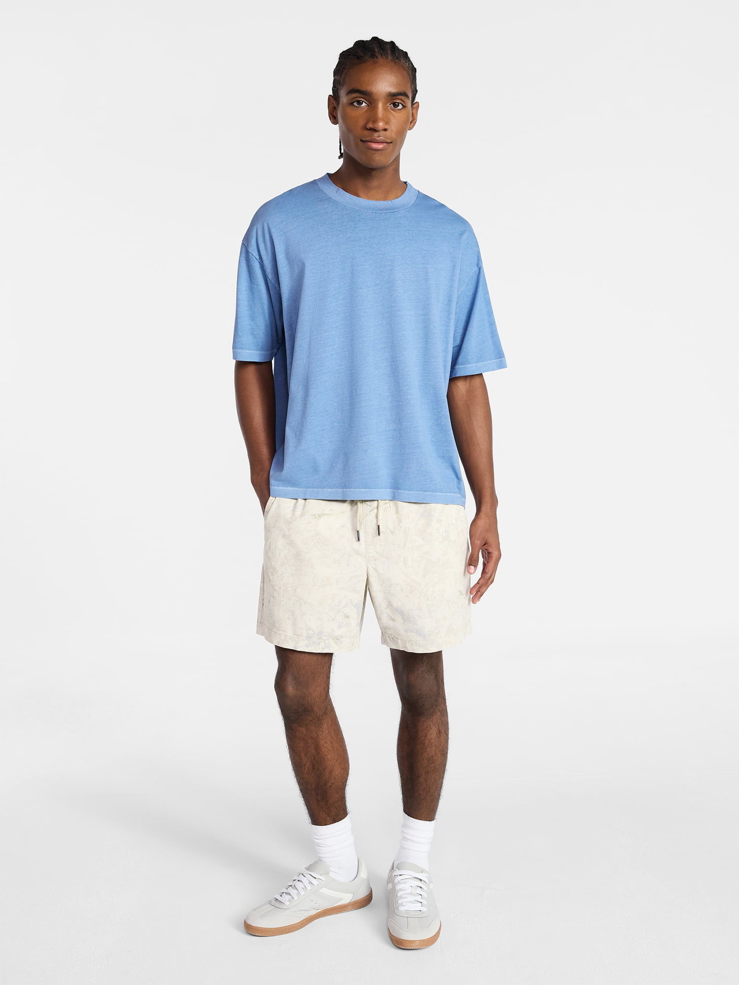 No Boundaries Cotton Oversized Cropped Tee with Short Sleeves, Men's and Big Men's XS-5XL