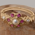 thumbnail image 5 of LBG British Made 9k Rose Gold Cultured Pearl & Ruby Womens Statement Ring - 33 size options - Size 6.75, 5 of 7