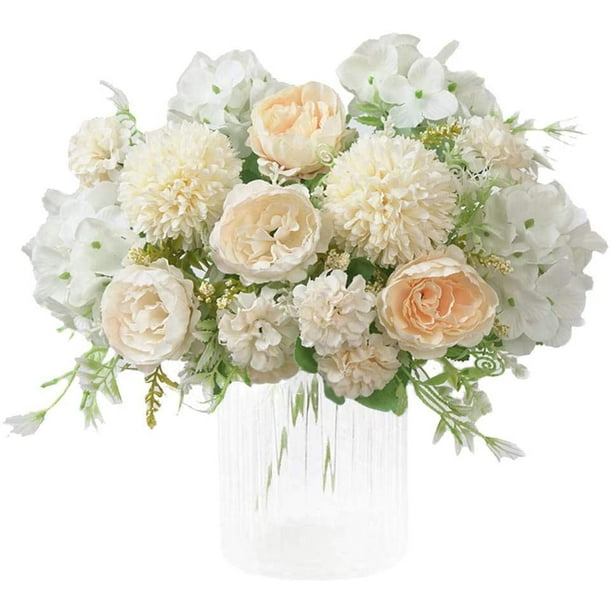 Artificial Flowers, Fake Peony Silk Hydrangea Bouquet Decor Plastic  Carnations Realistic Flower Arrangements Wedding Decoration Table  Centerpieces 2
