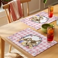 thumbnail image 4 of Easter Rabbits Placemats Set of 6, Watercolor Chicken Pink Purple Yellow Eggs Floral Pink Plaid Non-Slip Place Mats Washable Table Mats for Kitchen Dining Table Decorations Indoor/Outdoor, 4 of 9