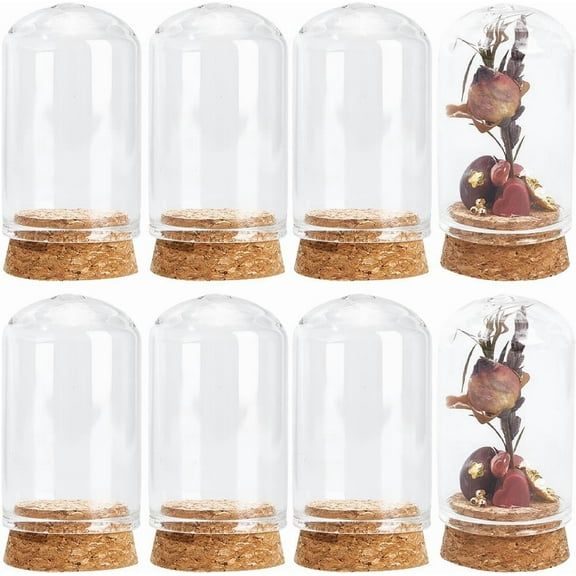 12Pcs Mini Glass Dome Cover 30x50mm Mini Dome Glass Jar Glass Display Dome Glass Bell Jar with Cork Base Mini Cloche Dome Small Glass Bottles for DIY