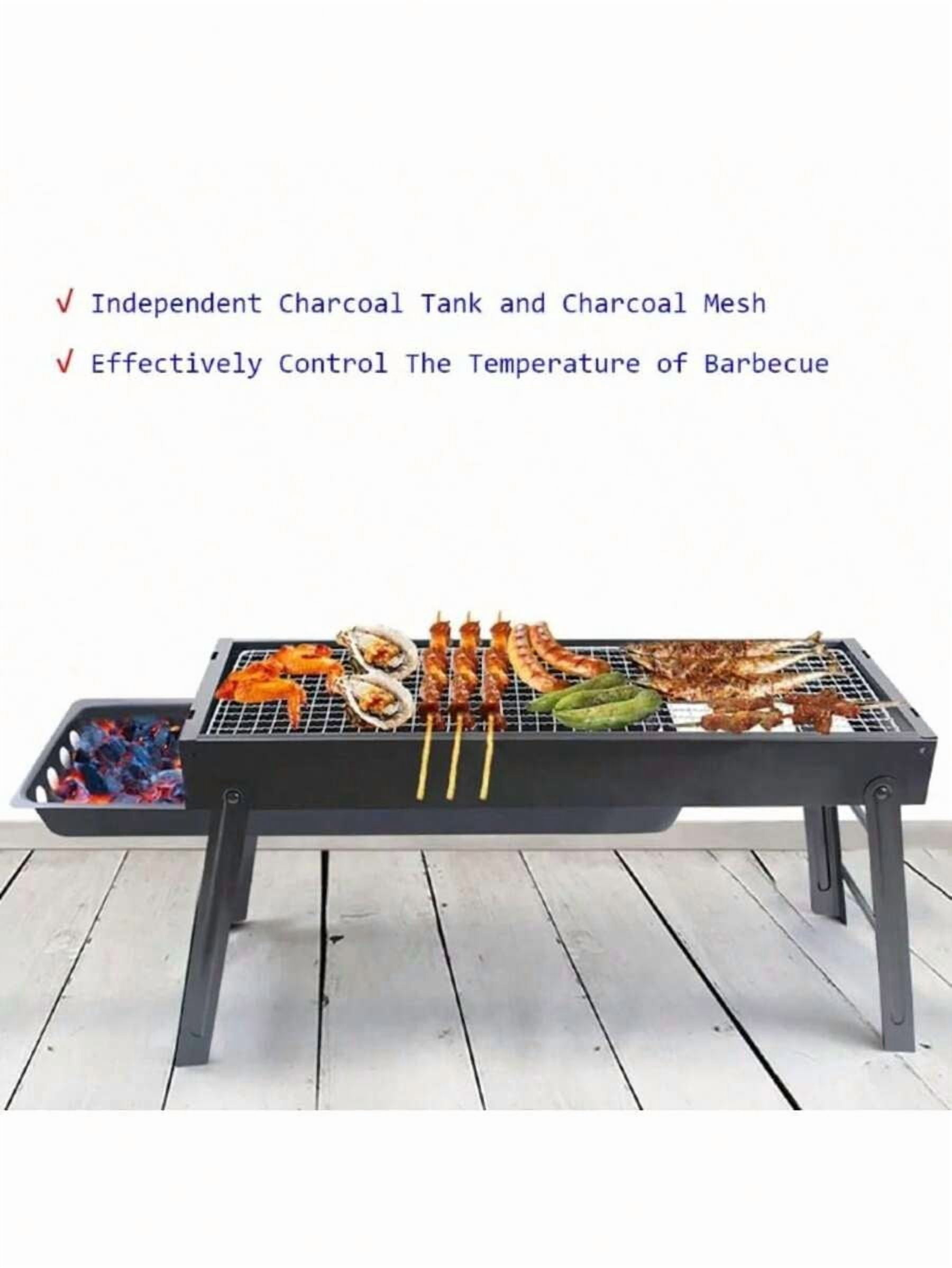 Folding Portable Charcoal Grill, Smoker Stainless Steel BBQ Grill 17.5''*11.5", Small Desk Tabletop Outdoor Barbecue Grill For Camping Picnics Garden Beach Party