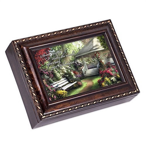 Special World Dark Burl Wood Gold Trim Jewelry Music Boxâ??Pachelbelâ??s Canon in D