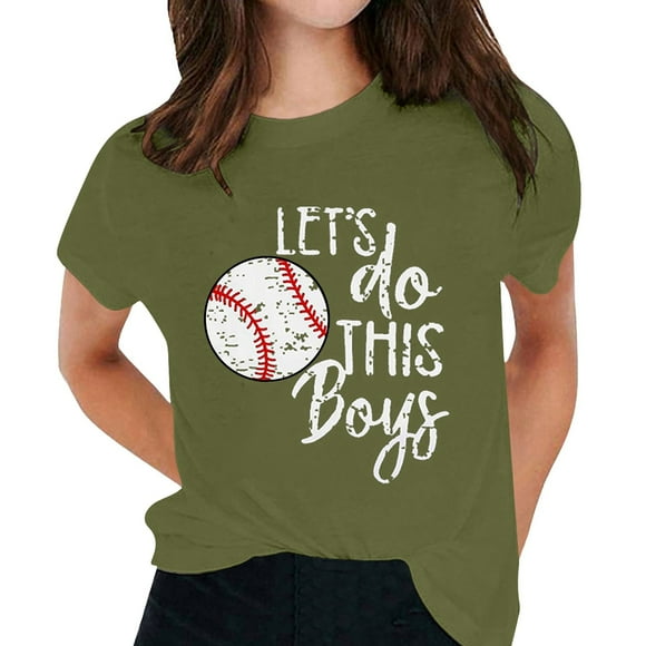 TSADFHJI Turtle Neck Tops for Women Thermal Ms Printed Baseball Leisure Round Collar T Shirt with Short Sleeves S Green