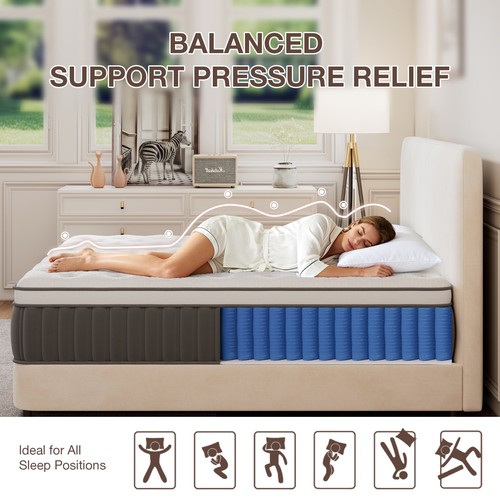 12 Inch Hybrid Memory Foam Mattress in a Box, Cooling Breathable Bed Mattress with Pocket Springs, Motion Isolation & Pressure Relief, Fiberglass Free, Queen