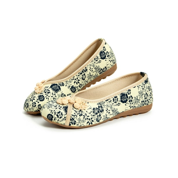 Florata Women's Spring Flats Shoes Rubber Sole Embroidery Shoes