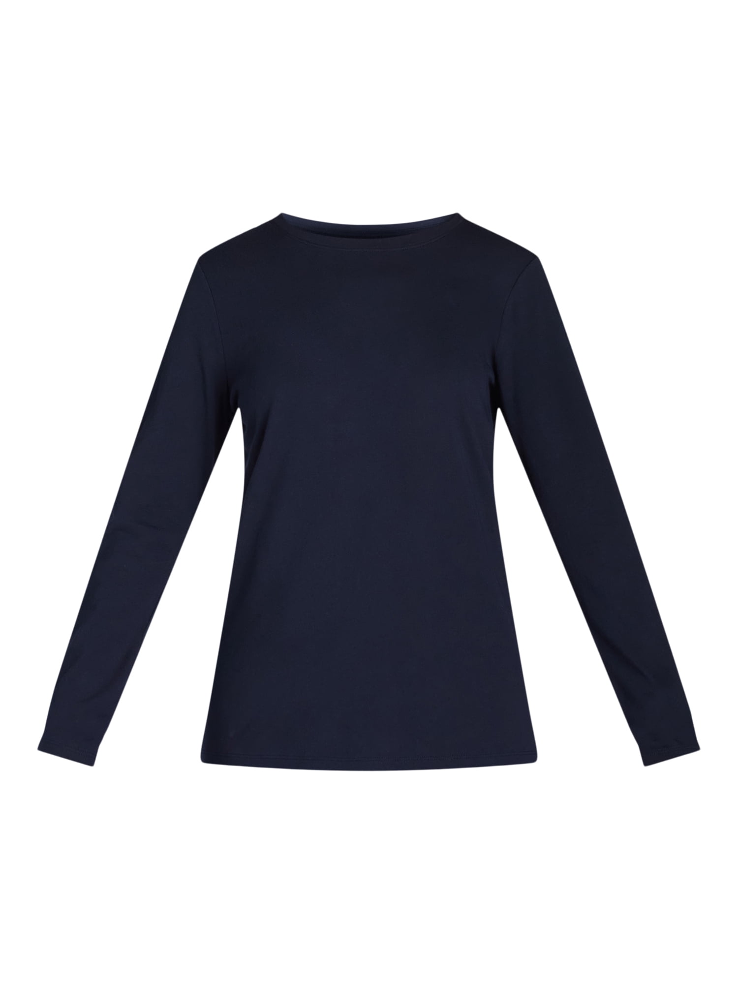 Time and Tru Women's Cotton Crewneck Tee with Long Sleeves, Single and 3 Pack, Sizes XS-XXXL
