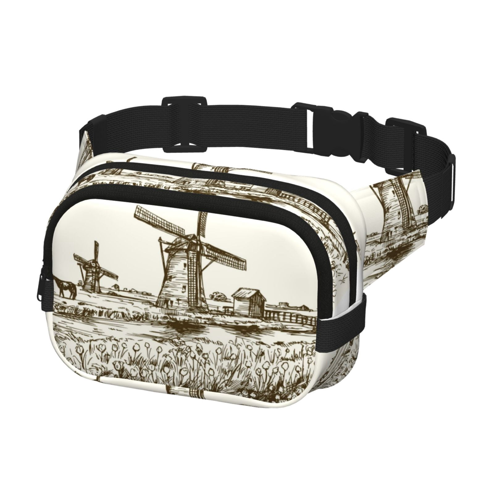 Hirioo Dutch Windmill for Double Layer Waist Bag Adjustable Fanny Pack For Travel Running Hiking
