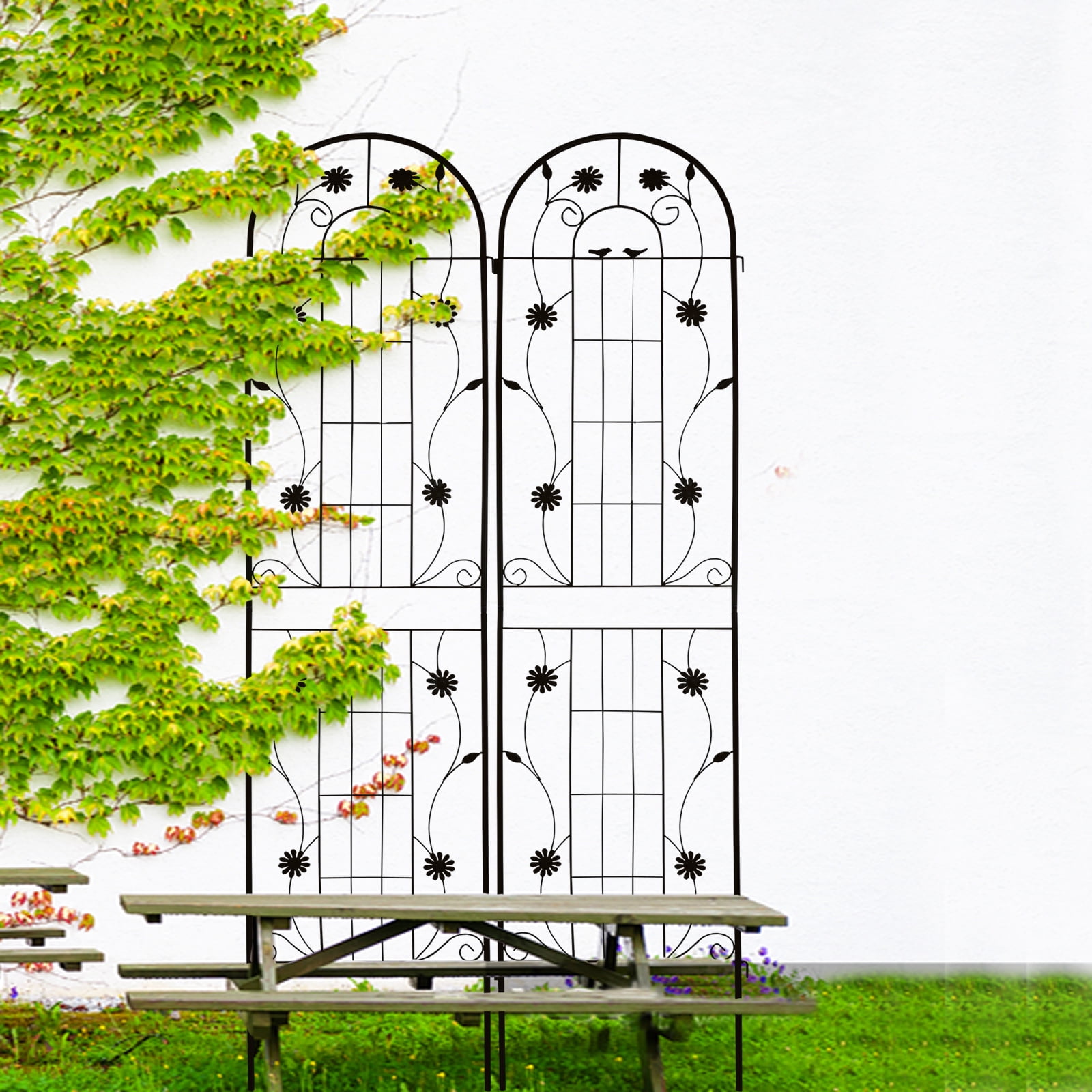 2 Pack Metal Garden Trellis 86.7" x 19.7" Rustproof Trellis for Climbing Plants Outdoor Flower Support Black
