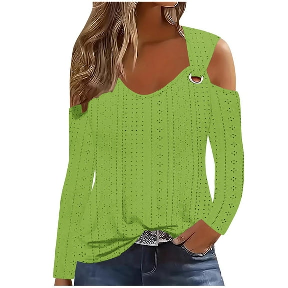 Zpanxa Cold Shoulder Blouse for Women Long Sleeve Solid Color Casual Top Modern Loose Fit Comfortable Shirt