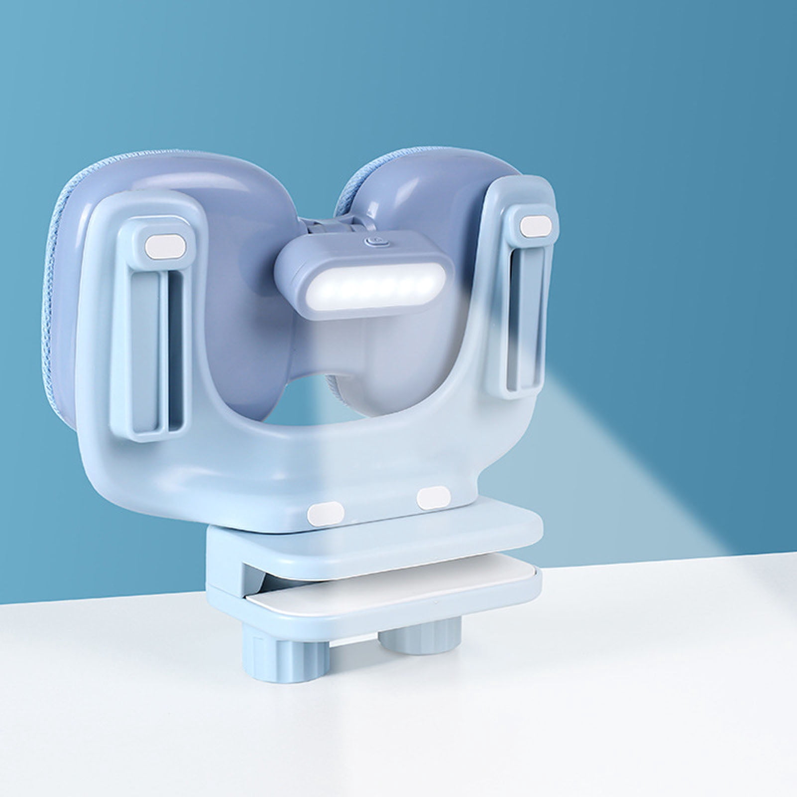 BIMZUC Kids Sitting Posture Reminder with LED Light, Double 3D Buffer Chest Support Eye Protector, Adjustable Desk Writing Posture Corrector for Students, 7.87 x 7.09 x 3.54 inches, Athens Blue