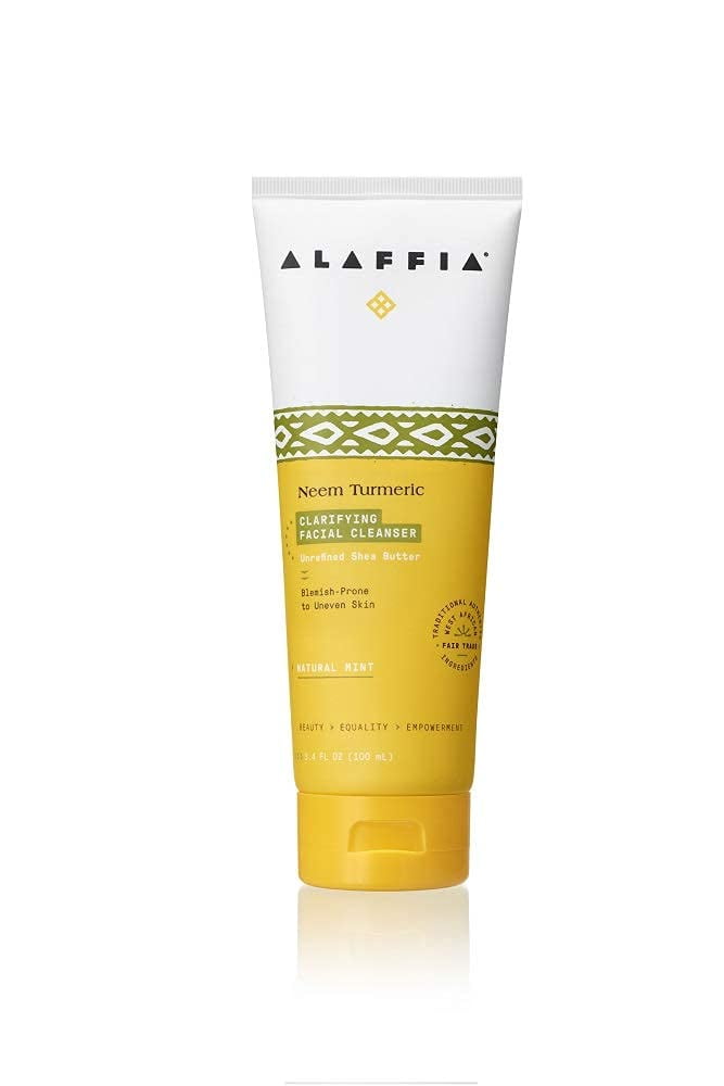 Alaffia Neem Turmeric Clarifying Facial Cleanser - Gently Cleanses Skin, Helps Reduce Acne with Fair Trade Shea Butter, Moringa, and Aloe Vera, Neem, Natural Mint, 3.4 fl oz Tube