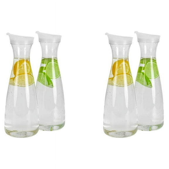 4Pcs 1L Plastic Water Carafes with White Flip Tab - Food & Recyclable Shatterproof Pitchers -