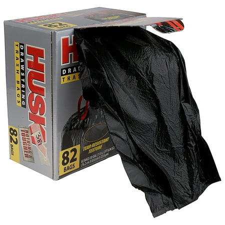 Husky Large Trash Bags - 30 Gallon, 82 Bags, Drawstring - Black