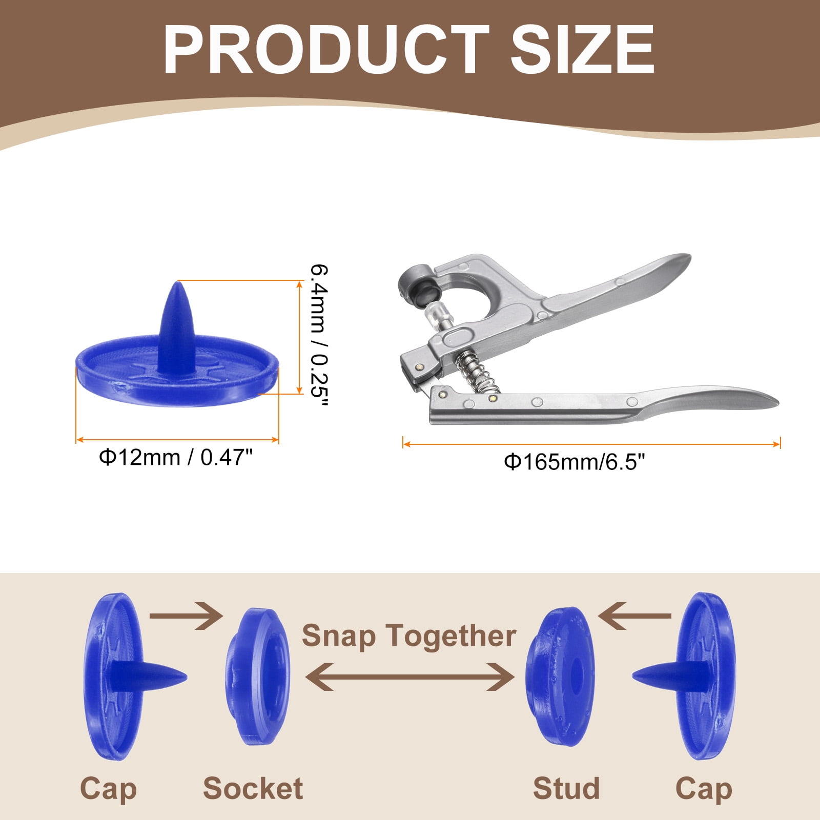 Uxcell Plastic Snaps Fasteners with Snap Pliers, 150 Set T5 Round Resin No-Sew Button Snap Fasteners Kit Blue