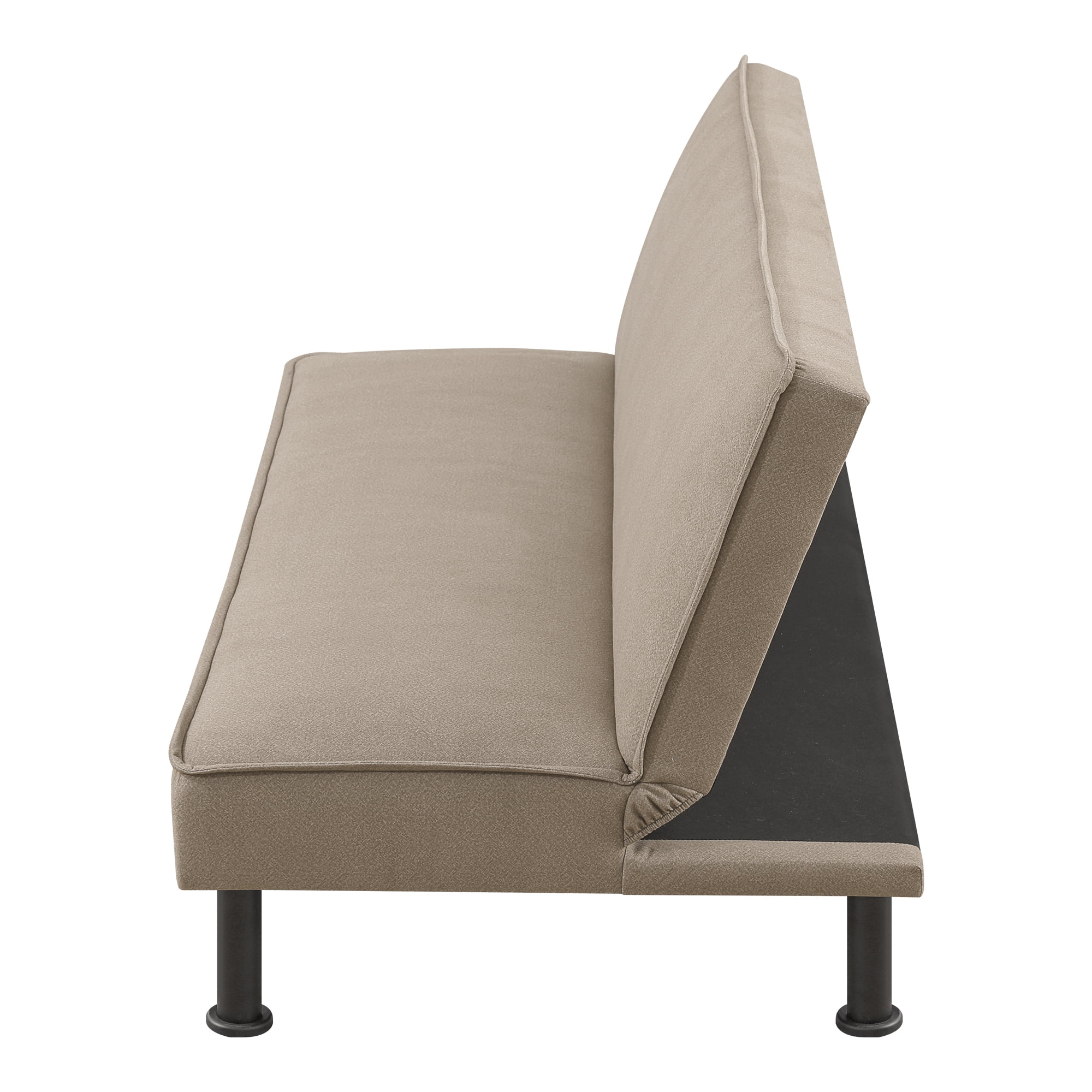 Resenkos Modern Fabric Sofa Couch Upholstered Futon Sofa Bed Loveseat, Tapered Metal Legs in Black Color, Khaki