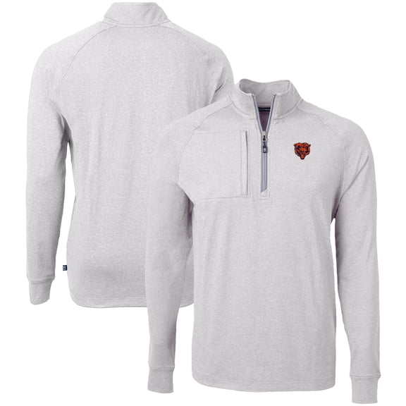 Men's Cutter & Buck Heather Gray Chicago Bears Big & Tall Adapt Eco Raglan Quarter-Zip Jacket