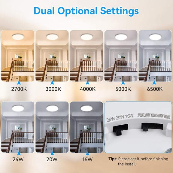 PYAN-16/20/24W Led Ceiling Lights Flush Mount, 0.67" Super Slim 12 Inch Ceiling Lights Dimmable, 2700K-6500K 5 Color Selectable Close to Ceiling Light fixtures for Bathroom, Kitchen, Hallway, 2 Pack