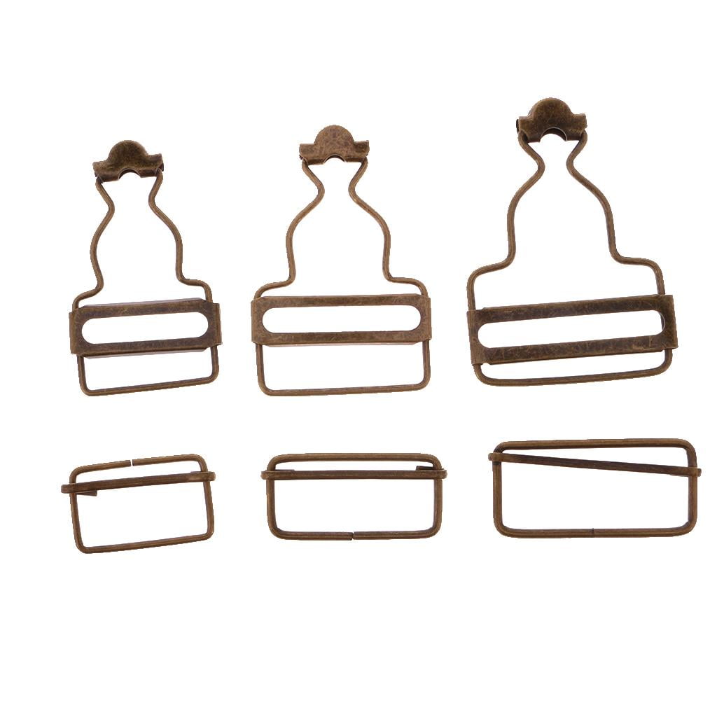 Set of 6 Dungaree Fasteners Clip Brace Buckles in Silver or Bronzes Slider Bib - Bronze, 3.8cm