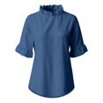 thumbnail image 4 of WCJM Women's Short Sleeve T-shirt Women Loose Fit Cotton Linen Blouse Ruffled Short Sleeve Pullover Crewneck Casual Top, 4 of 7
