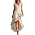 thumbnail image 3 of VBVC Women's Sleeveless V Neck Maxi Dress, Ladies' Ruffled High Low Hem Flowy Dress, Summer Casual Vacation Dress For Women,Beige,S-3XL, 3 of 7