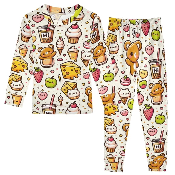 Dailycode Cotton Pajama Set Snug Fit Long Sleeve Top and Pants for 18M-8Y Cute Bear with Sweet and Dessert