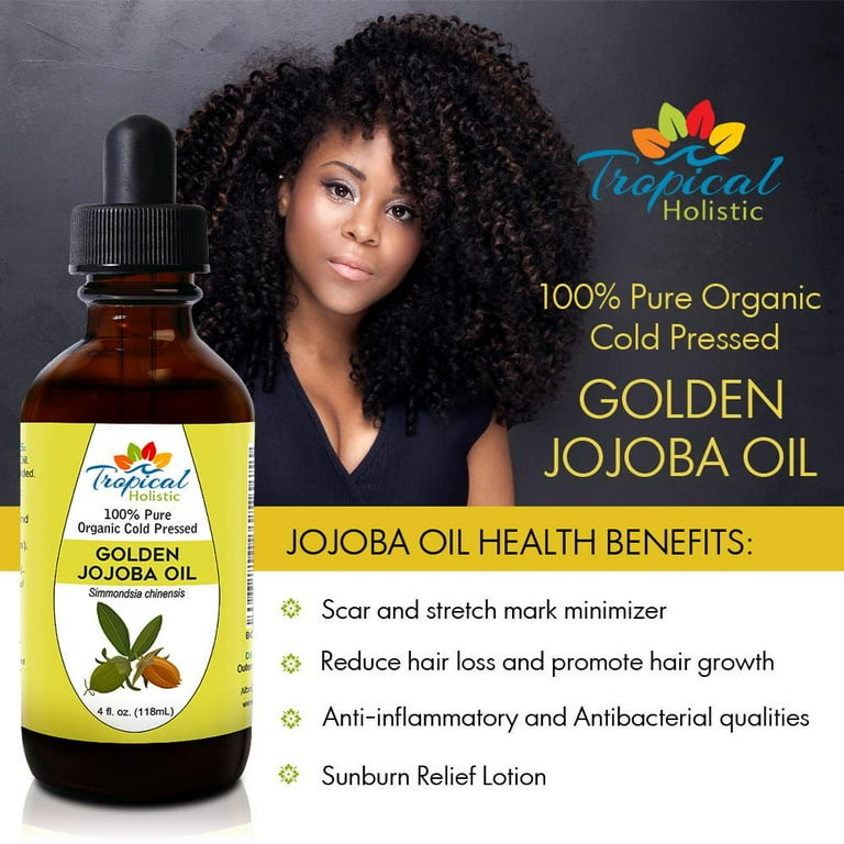 Tropical Holistic Organic Jojoba Oil 4 oz 100 Pure Natural Cold Pressed Unrefined Hexane Free Moisturizing Essential Oil for Hair Face Beard Skin