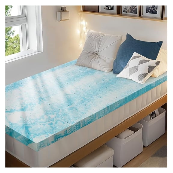4 Inch Twin Memory Foam Mattress Topper, Cooling Gel Infused Mattress Pad, Ventilated Bed Topper for Pressure Relief, Certified, Dorm Room , Blue