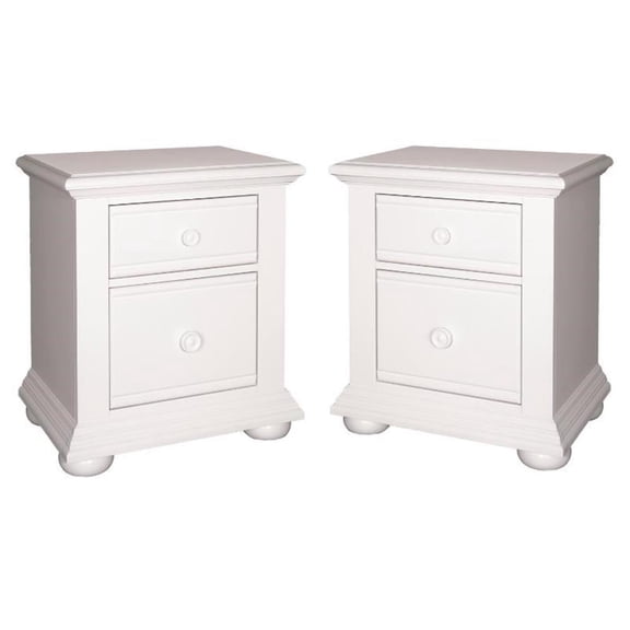 Home Square 2 Drawer Wood Night Stand Set in White (Set of 2)