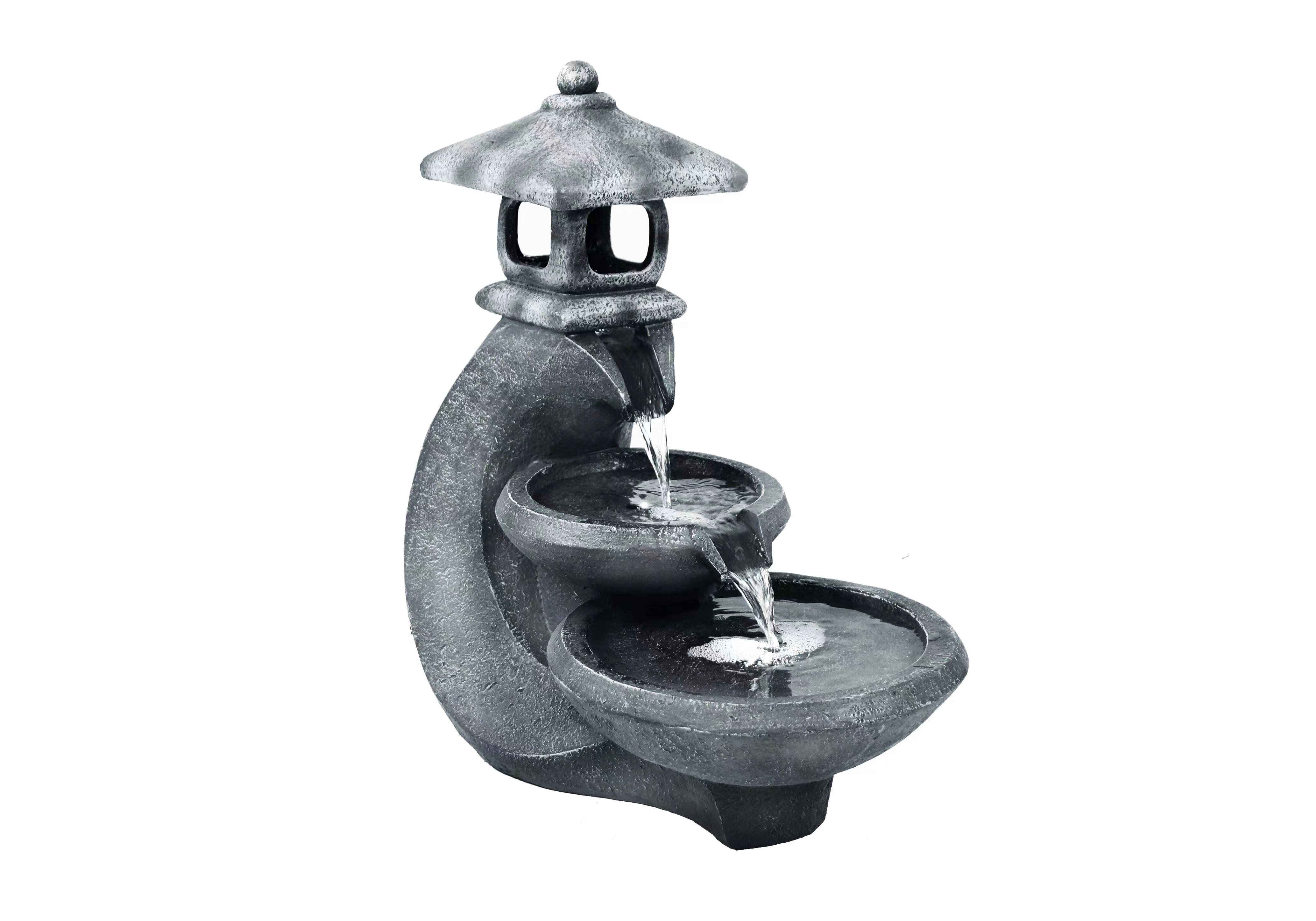 Pagoda Tiered Outdoor Fountain with 3 White LEDS