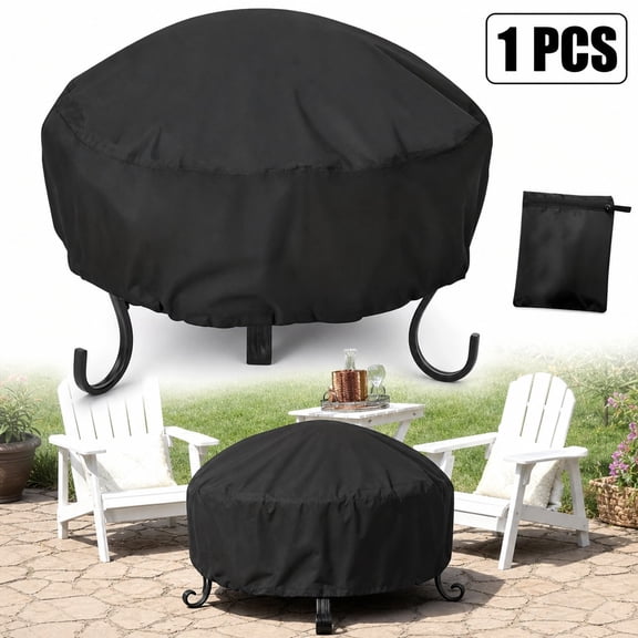 Round Fire Pit Cover, Waterproof Oxford Fabric Outdoor Protector, 48x18.1in, Dust UV Rain Shield for Firepit