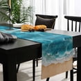 thumbnail image 4 of Teal Ocean Waves Cotton Linen Small Table Runner 13 x 60 inch Summer Beach Coastal Nautical Non-slip Rectangular Dining Table Decor for Wedding Party Holiday Dinner, 4 of 8