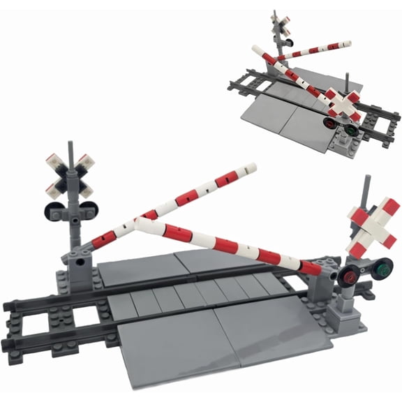 City Train Tracks Building Block Set, Train Track with Traffic Light Railroad Crossing Expansion Accessory Building Bricks Set Gifts