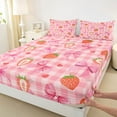 thumbnail image 4 of Feelyou Cute Princess Bowknot Twin Sheet Sets, Girly Pink Buffalo Plaid Twin Fitted Sheet, Strawberry Love Heart Flat Sheet, Ultra Soft Bedroom Decor, 3 Pieces, 4 of 8