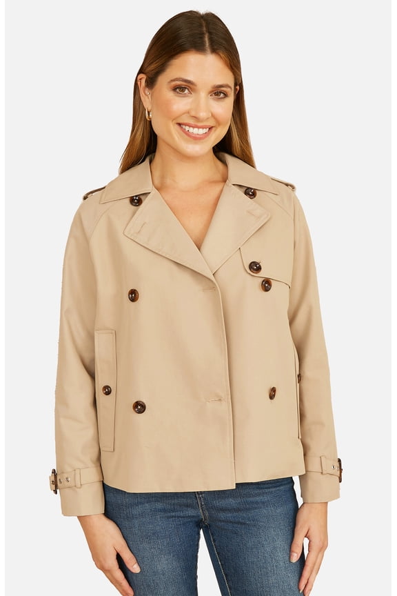 Cropped Trench Jacket With Pockets - Neutral, 8