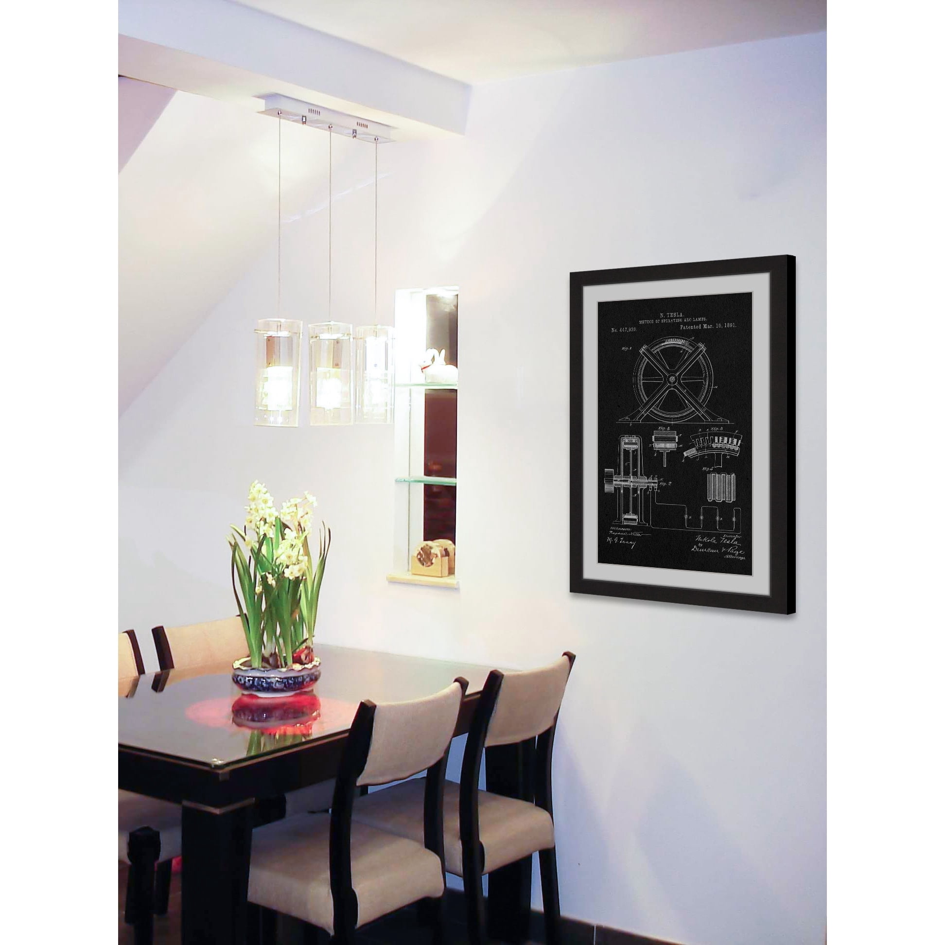 "Tesla Arc Lamp 1891 Black Paper" Framed Painting Print