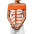 thumbnail image 3 of Womens Sweater Tops Summer Off Shoulder Sweaters Boat Neck Sleeveless Relaxed Fit Knitted Pullover Top Orange S, 3 of 10