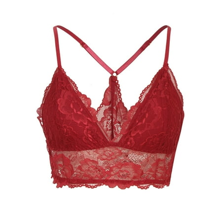 Bralettes for Women Lace Wireless Bra V Neck Racerback Crop Top Adjustable Lingerie