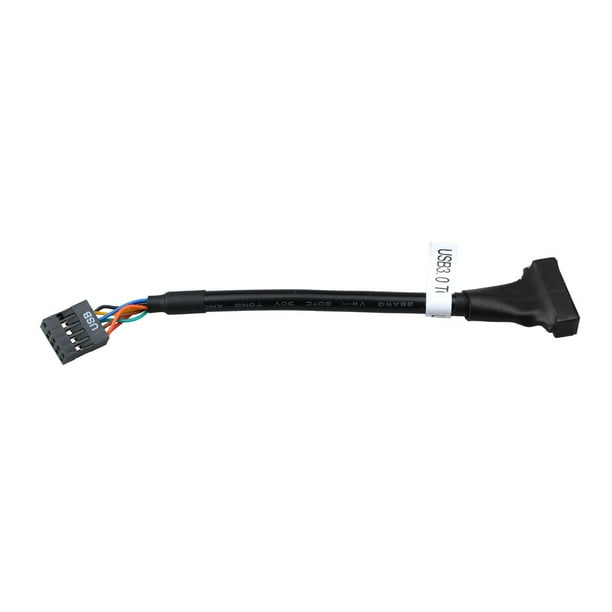 Adaptador de cable para placa base de 12 cm, USB 3.0, conector macho de 19 pines a conector hembra de 9 pines, con funda de PVC, color negro