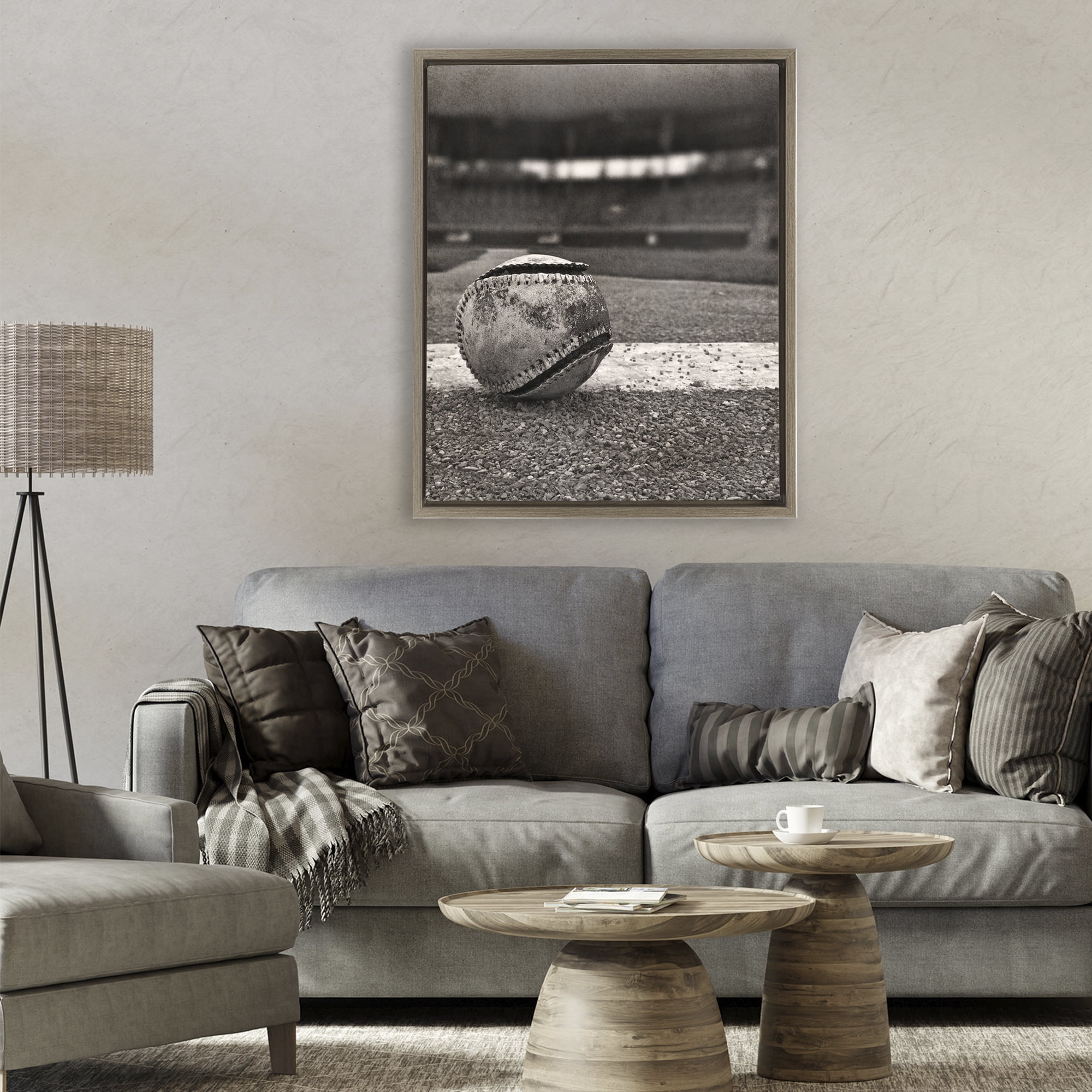 Stupell Industries Vintage Sports Weathered Baseball Brown Framed Floater Canvas Wall Art, design by Marcus Prime