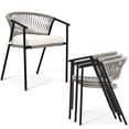 thumbnail image 2 of Dextrus Outdoor Dining Chair Set of 4, Rope Woven Stackable Patio Dining Armchair With Cushions - Beige, 2 of 15
