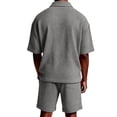 thumbnail image 4 of JAJAHO Mens Short Set Summer 2 Piece Outfits Waffle Short Sleeve Quarter Zip Collared Loose Fit T Shirt Comfortable Drawstring Shorts Jogging Suit Stylish Outfit, 4 of 9
