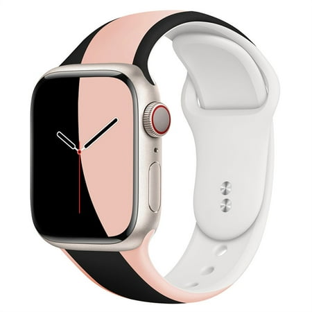 ALMNVO Silicone Strap for Apple Watch Band 44mm 41mm 40mm 42mm 38mm 45mm, Sport Soft Silicone Wristbands correa Bracelet Belt iWatch Series 4 3 5 SE 6 7 -black pink