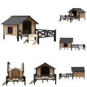 Hassch Outdoor Dog House with Porch, Waterproof Wooden Puppy Shelter Indoor Large Doghouse with Elevated Floor and Hinged Roof, for Small Medium Dogs Up to 80lbs (Yellow Brown)