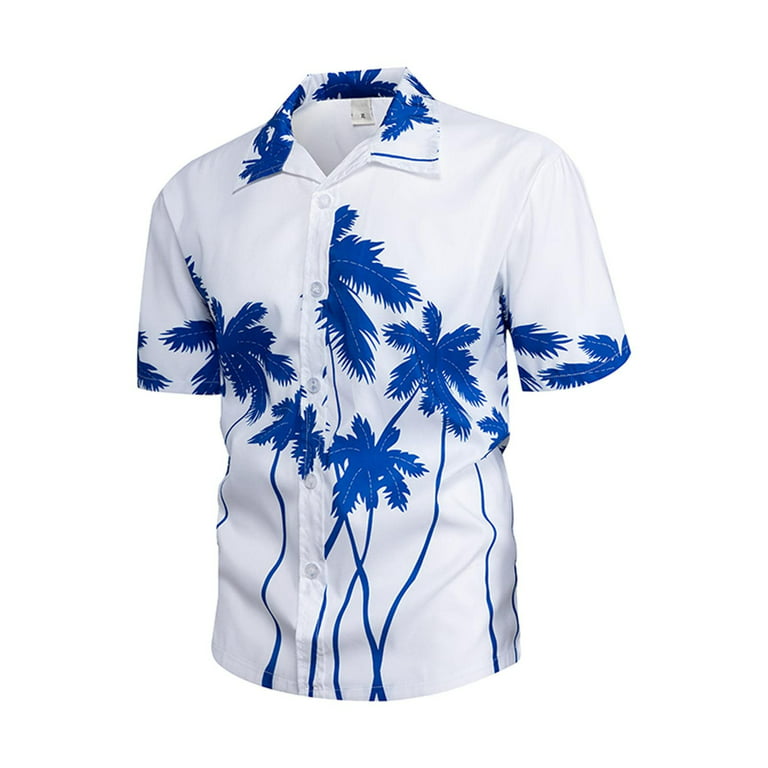 ZCFZJW Mens 100% Cotton Hawaiian Shirts Big and Tall Button Down Short  Sleeve Beach Shirts Summer Casual Tropical Print Aloha Holiday Shirts  Z01-Blue